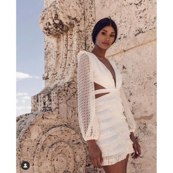 PatBO Cut-out Fringe Mini Dress White Women's Size 2 - Picture 14 of 16